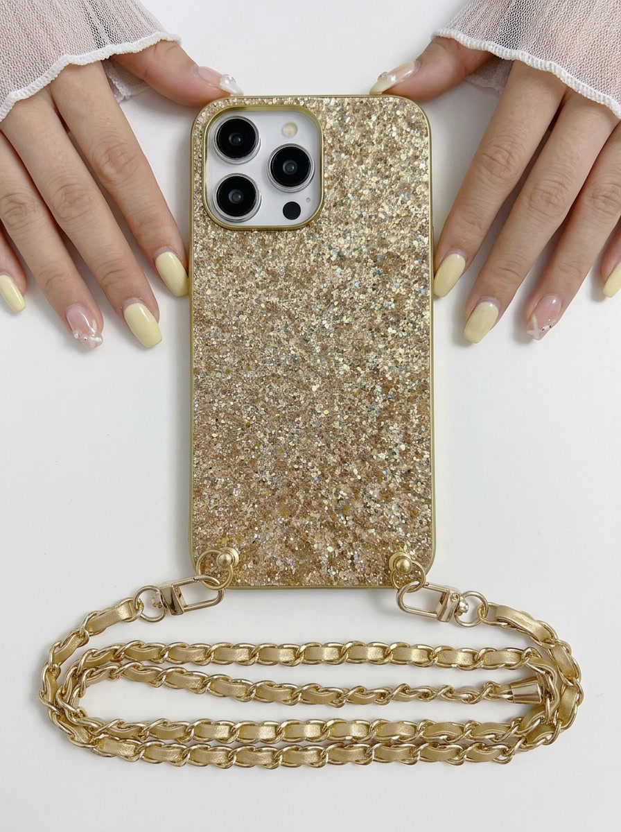 Gold Glitter Crossbody Chain Case