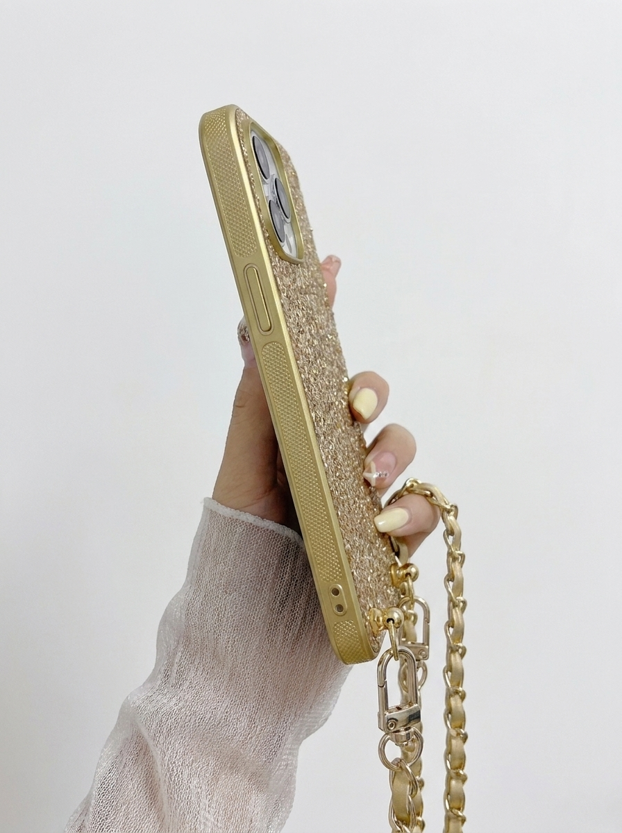 Gold Glitter Crossbody Chain Case