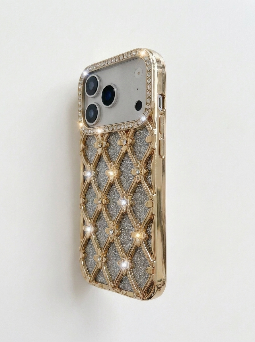 Gold Lattice Rhinestone Glitter Case