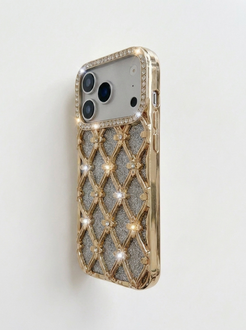 Gold Lattice Rhinestone Glitter Case