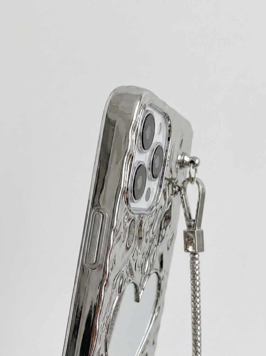 Silver 3D Heart Mirror Case