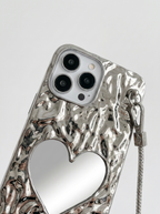 Silver 3D Heart Mirror Case
