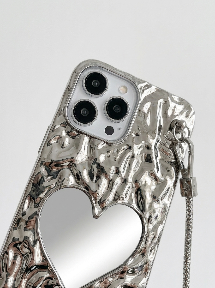 Silver 3D Heart Mirror Case
