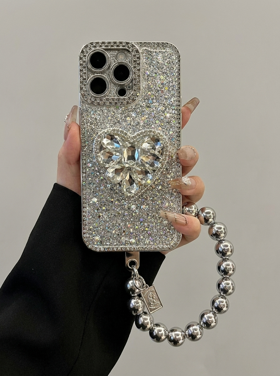 Silver Crystal Flower Rhinestone Case