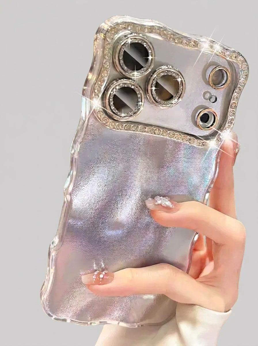 Silver Holographic Rhinestone Wavy Case