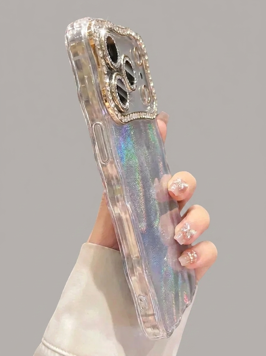 Silver Holographic Rhinestone Wavy Case
