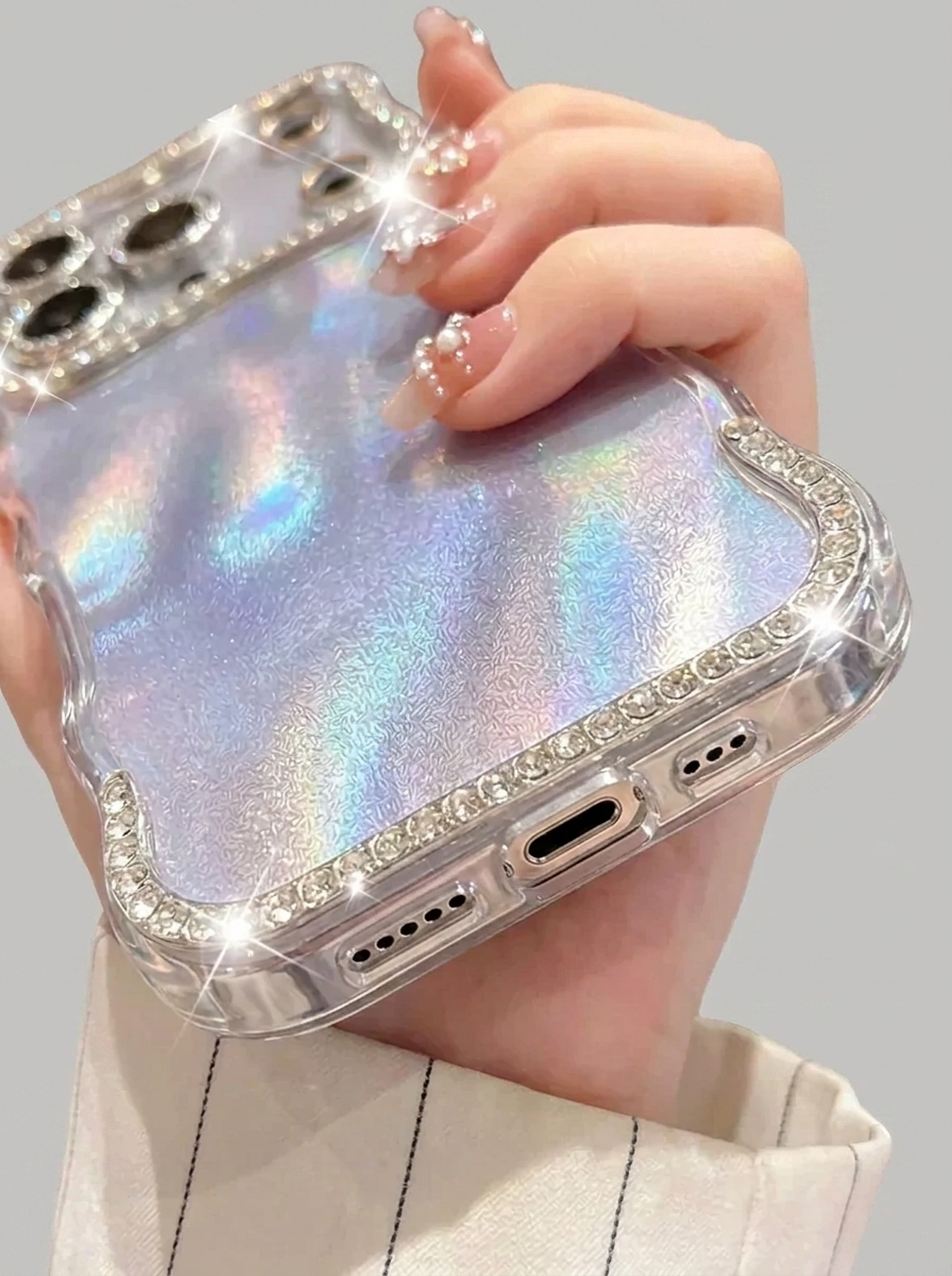 Silver Holographic Rhinestone Wavy Case