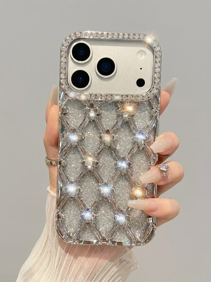 Silver Lattice Rhinestone Glitter Case