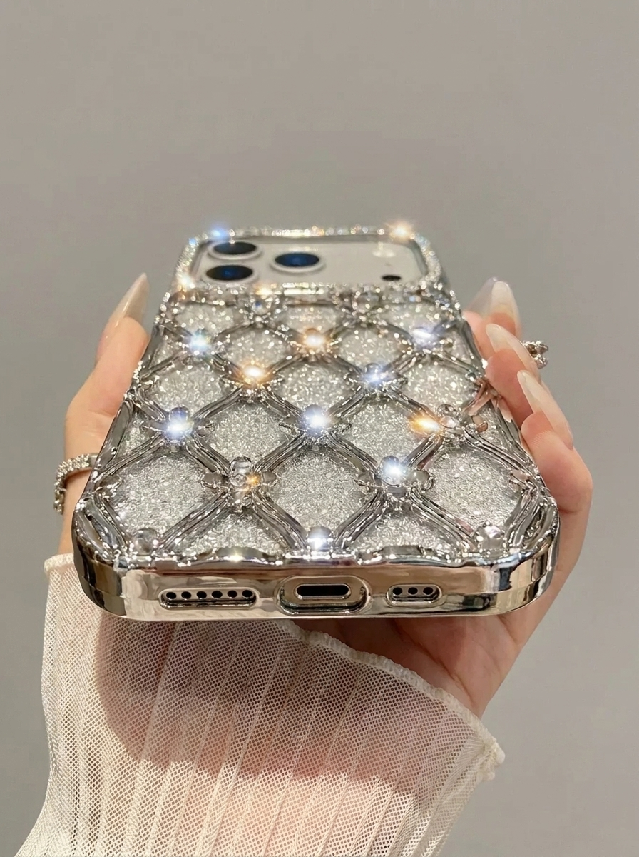 Silver Lattice Rhinestone Glitter Case