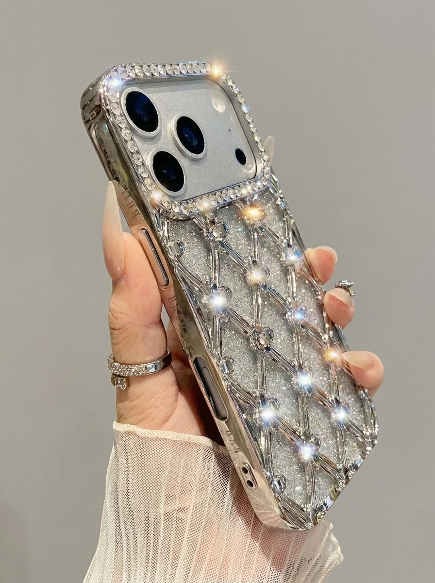 Silver Lattice Rhinestone Glitter Case