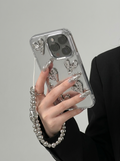 Silver Pleated Heart Mirror Bracelet Case